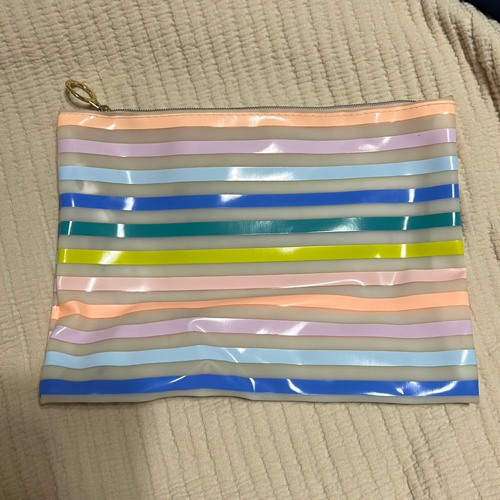 Pastel striped makeup pouch